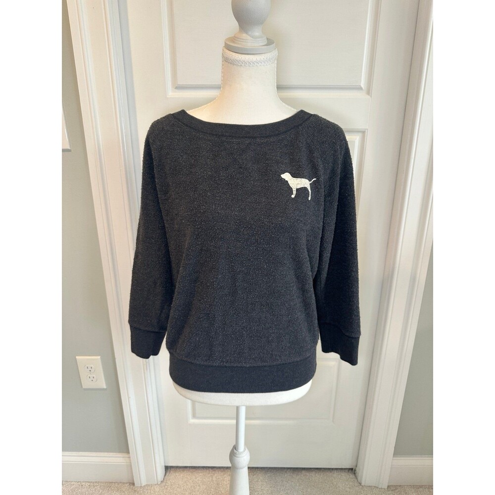 Grey Victoria's Secret Pink Women's Sweatshirt with Dog & Love Pink Design